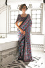 Blue And Red Satin Crepe Printed Saree