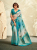 Blue Digital Printed Textured Handloom Khadi Silk Saree