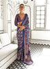 Blue Satin Crepe Printed Saree