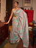 Aqua Blue Fancy floral printed Banarasi Contemporary Saree