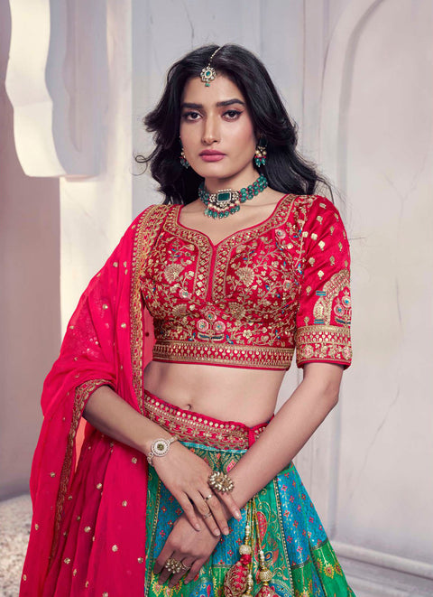 Green Art Silk Banarasi Stone Work Wedding Wear Lehenga Choli