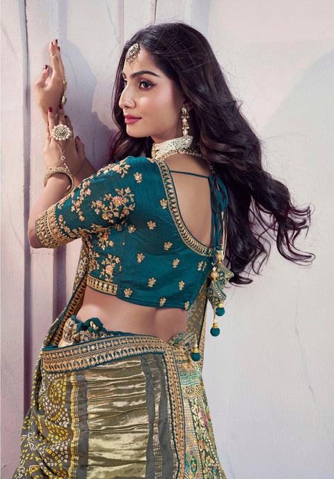 Green Art Silk Banarasi Stone Work Wedding Wear Lehenga Choli