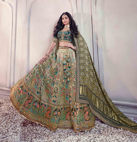 Green Art Silk Banarasi Stone Work Wedding Wear Lehenga Choli