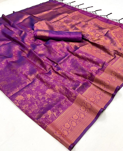 Dahlia Purple Woven Banarasi Brocade Silk Saree