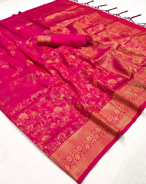 Wedding Pink Woven Banarasi Brocade Silk Saree