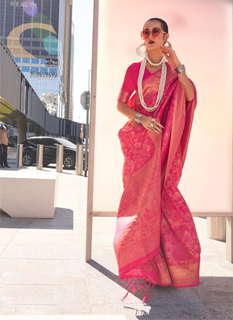 Wedding Pink Woven Banarasi Brocade Silk Saree