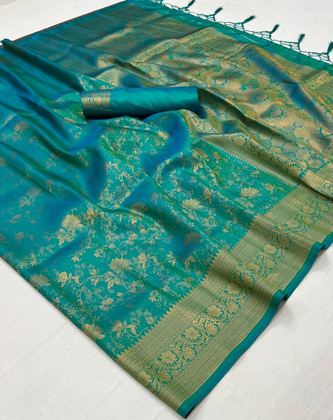 Breeze Green Woven Banarasi Brocade Silk Saree