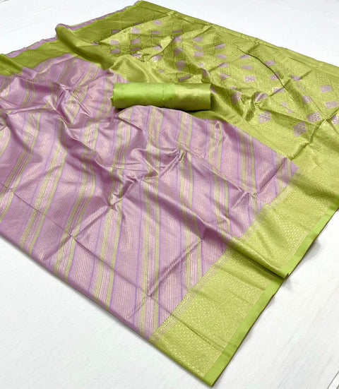 Purple And Green Woven Soft Silk Kalamkari Saree