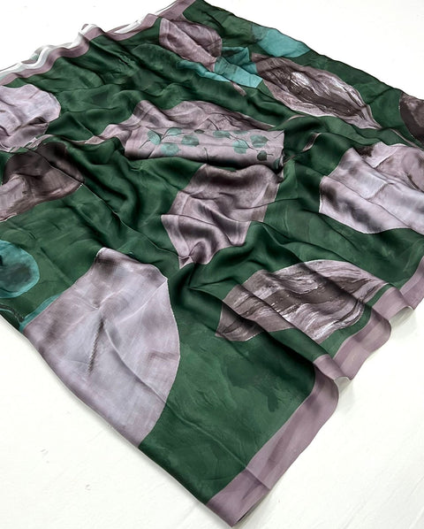 Green Satin Georgette Printed Silk Saree