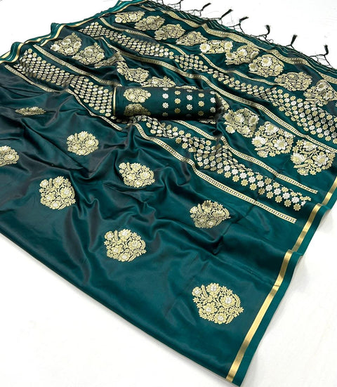 Green Woven Banarasi Satin Silk Saree With Brocade Blouse