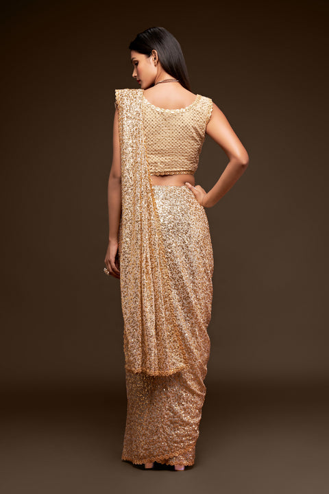 Gold Sequins Embroidered Georgette Saree