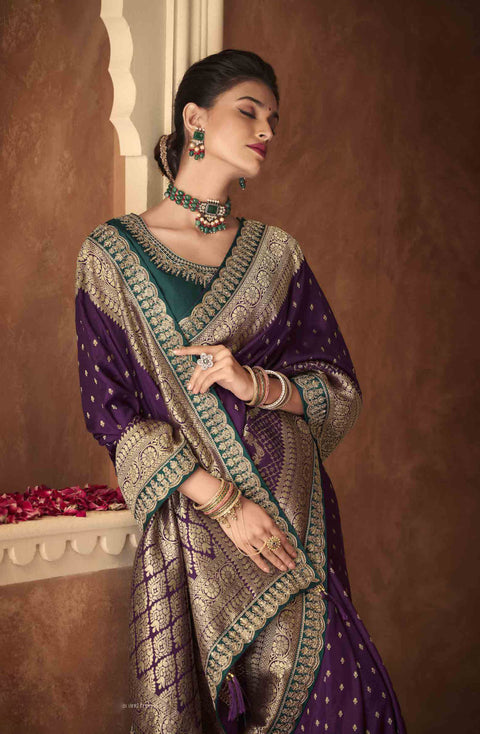 Purple Festive Wear Kanjivaram Blended Silk Saree With Tassels