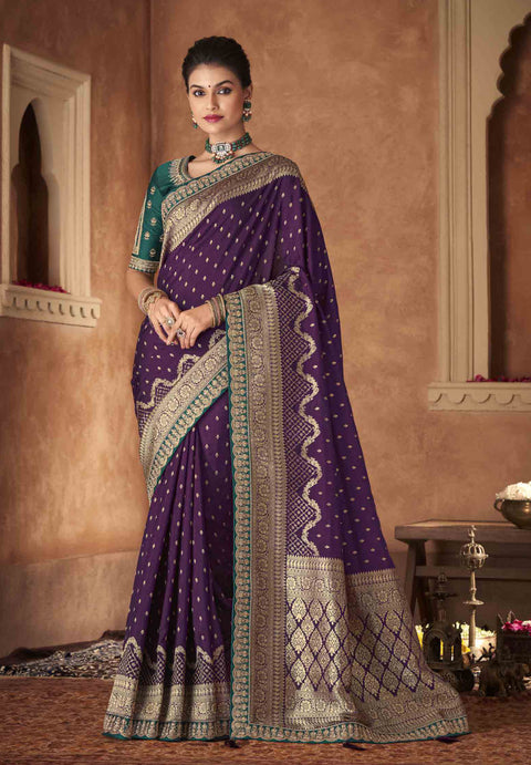 Purple Festive Wear Kanjivaram Blended Silk Saree With Tassels