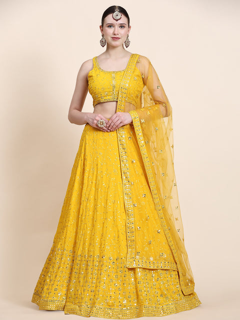 Yellow Party Wear Sequins Embroidered Georgette Lehenga Choli