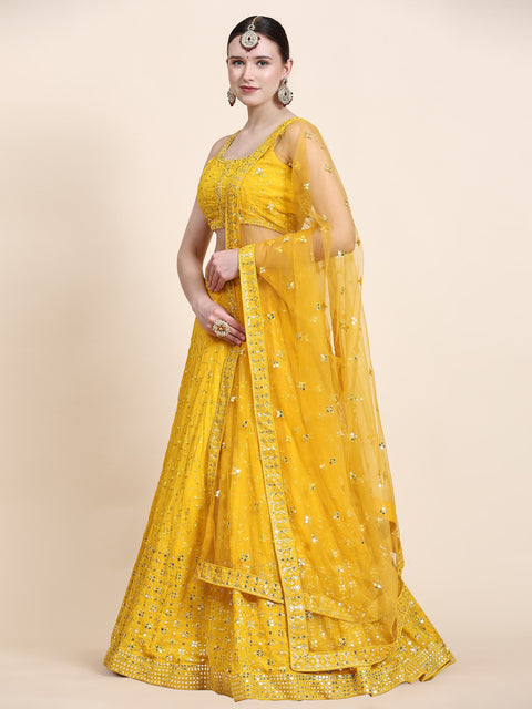 Yellow Party Wear Sequins Embroidered Georgette Lehenga Choli