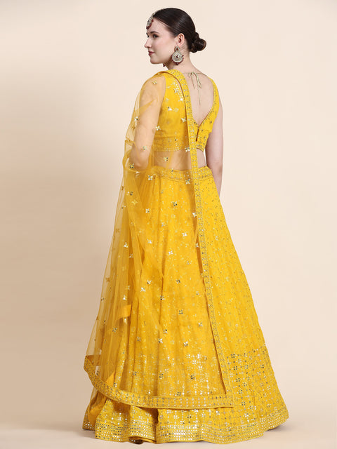 Yellow Party Wear Sequins Embroidered Georgette Lehenga Choli