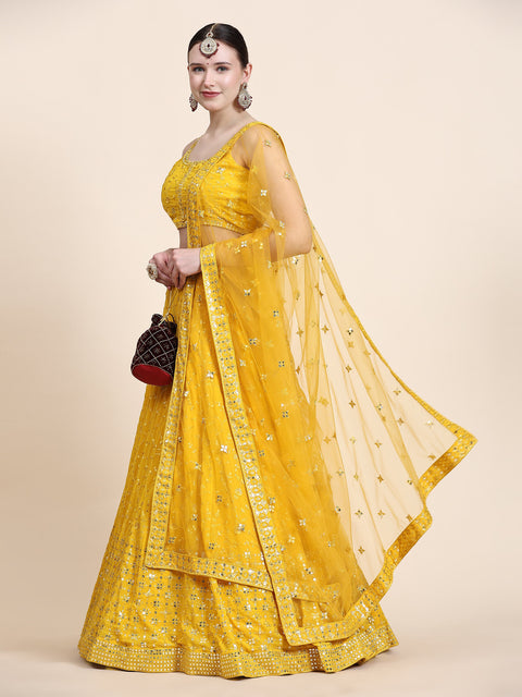 Yellow Party Wear Sequins Embroidered Georgette Lehenga Choli