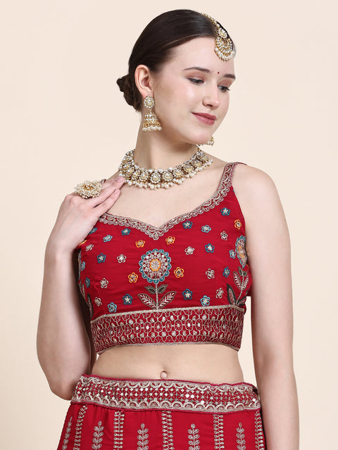 Red Festive Wear Thread With Sequins Embroidered Georgette Lehenga Choli