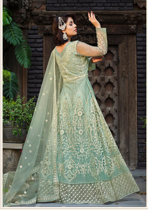 Sea Green Party Wear Embroidered Georgette Suit