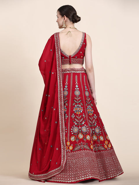 Red Festive Wear Thread With Sequins Embroidered Georgette Lehenga Choli