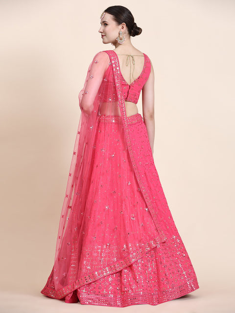 Drak Pink Party Wear Sequins Embroidered Georgette Lehenga Choli