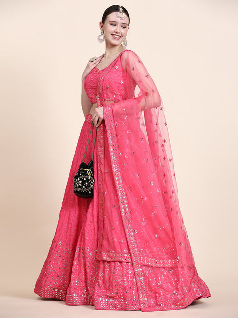 Drak Pink Party Wear Sequins Embroidered Georgette Lehenga Choli