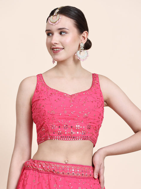 Drak Pink Party Wear Sequins Embroidered Georgette Lehenga Choli