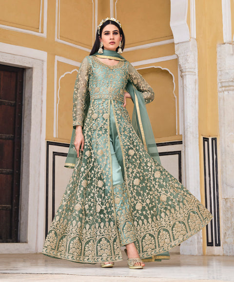 Sea Green Anarkali Suit With Pent Style Party Wear Suit
