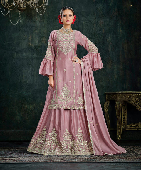 Pink Partywear Pitai Work Lehenga Style Suit