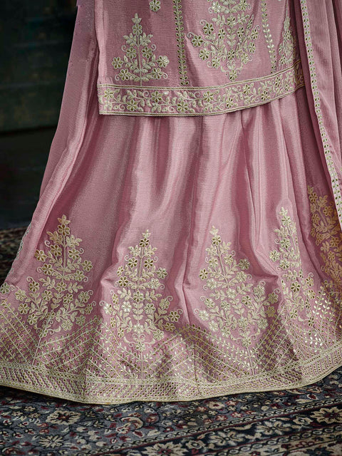Pink Partywear Pitai Work Lehenga Style Suit