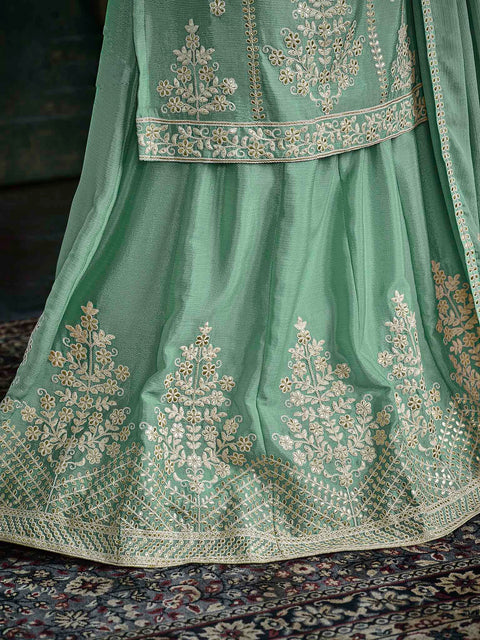 Sea Green Partywear Pitai Work Lehenga Style Suit