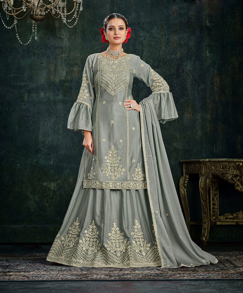 Grey Partywear Pitai Work Lehenga Style Suit