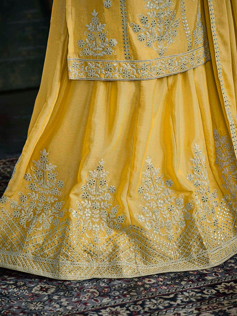 Yellow Partywear Pitai Work Lehenga Style Suit