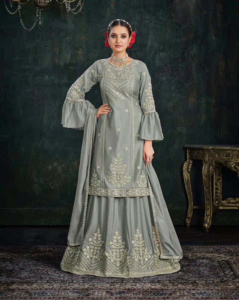 Grey Partywear Pitai Work Lehenga Style Suit