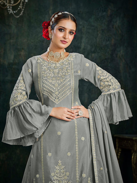 Grey Partywear Pitai Work Lehenga Style Suit