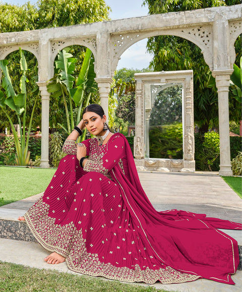 Magenta Partywear Sequins Embroidered Georgette Palazzo Suit