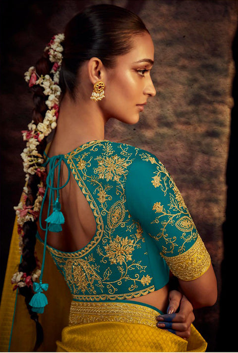 Yellow Festive Wear Embroidered Fancy Saree