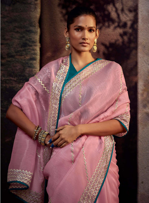 Pink Festive Wear Embroidered Fancy Saree