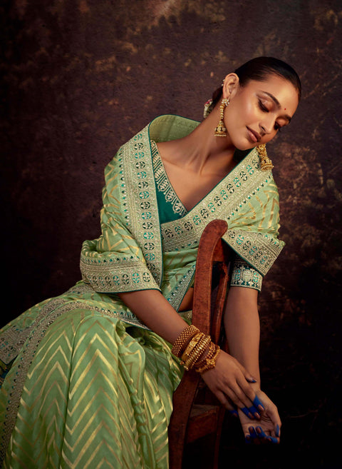Green Festive Wear Embroidered Fancy Saree