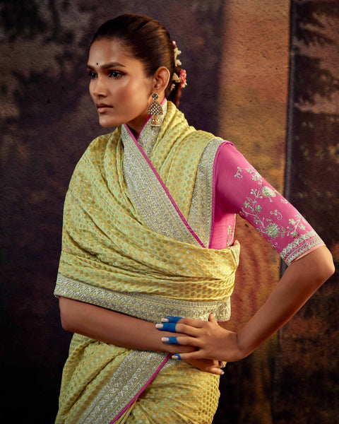 Yellow Festive Wear Embroidered Fancy Saree