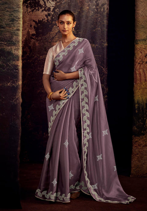 Purple Festive Wear Embroidered Fancy Saree