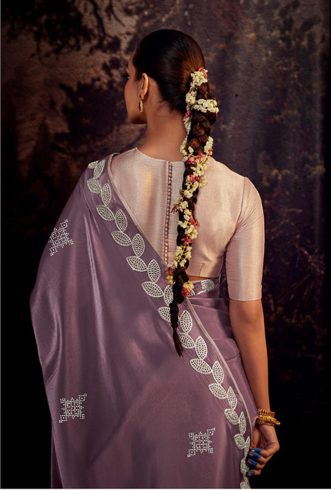 Purple Festive Wear Embroidered Fancy Saree