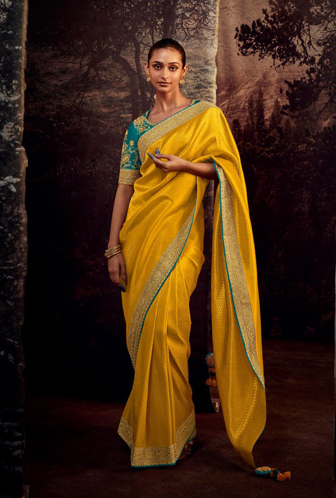 Yellow Festive Wear Embroidered Fancy Saree
