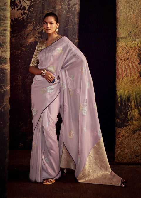 Violet Festive Wear Embroidered Fancy Saree