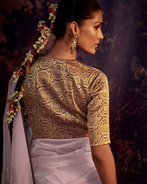 Violet Festive Wear Embroidered Fancy Saree