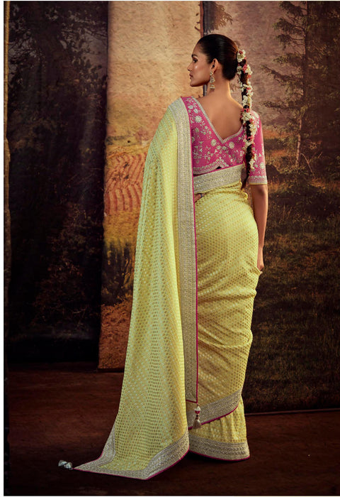 Yellow Festive Wear Embroidered Fancy Saree