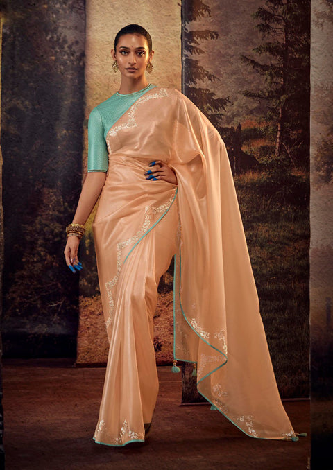 Orange  Festive Wear Embroidered Fancy Saree