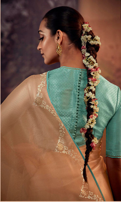 Orange  Festive Wear Embroidered Fancy Saree