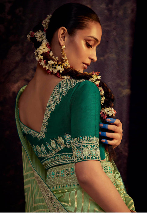Green Festive Wear Embroidered Fancy Saree