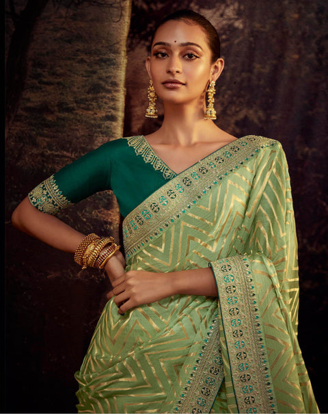 Green Festive Wear Embroidered Fancy Saree